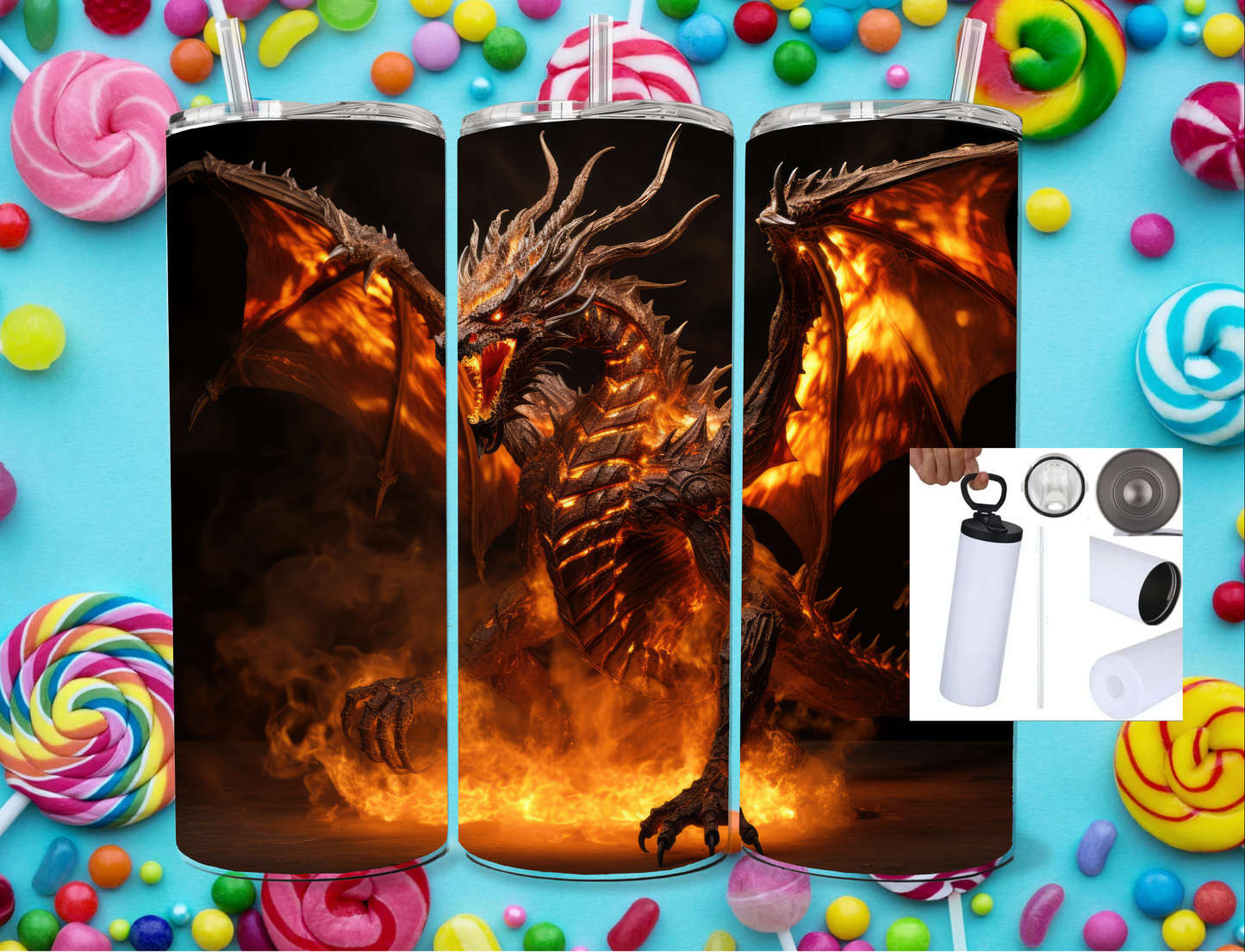 Tumbler mit Schraubdeckel vs Candy Drache Feuer