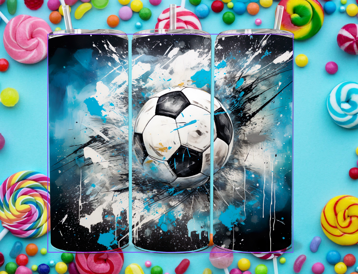Kinder Tumbler Schraubdeckel Fussball blau 3D